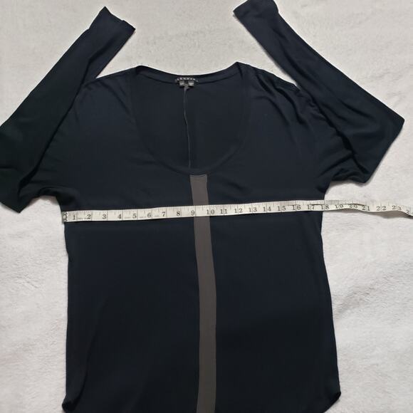 Theory Lightweight Scoop Neck Top Women's Small Black Semi-Sheer Long Sleeve - Picture 6 of 7